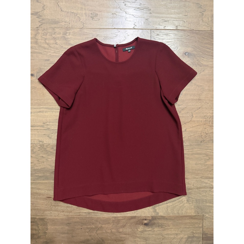 Madewell Blouse Women M Burgundy Polyester Solid Crepe Relaxed Pleated Back Top
